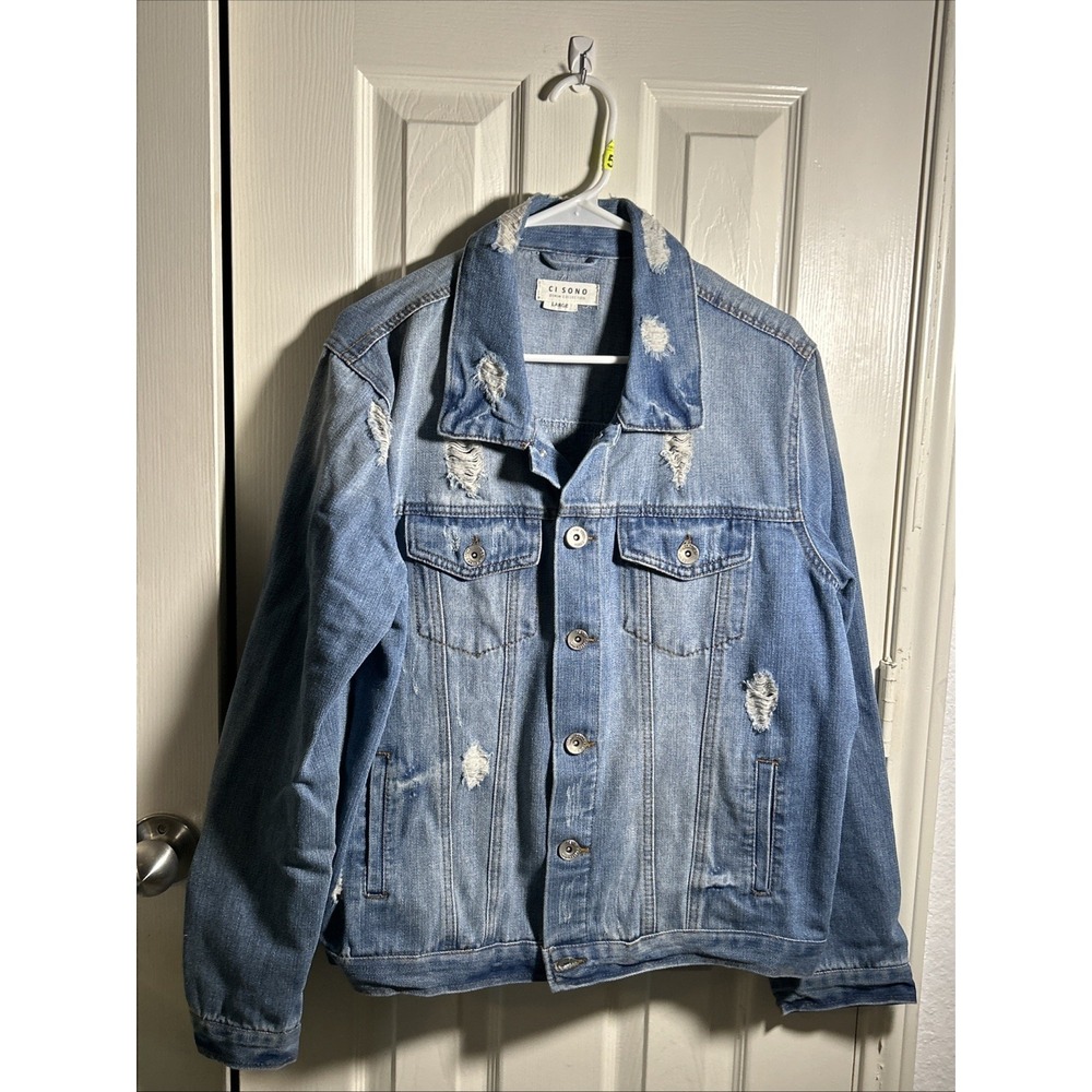 Ci Sono Med Blue‎ Distressed Denim Jean Jacket Size L